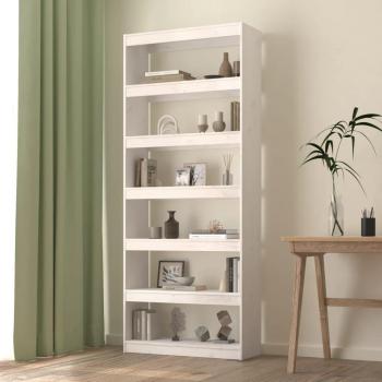 Librería/Partición en pino macizo blanco 80x30x199,5 cm