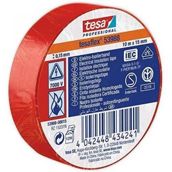 Cinta Aislante Profesional Tesa Rojo 10 m x 15 mm