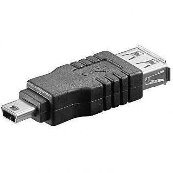 Adaptador Convertidor de USB 2.0 Hembra a Mini USB Macho en Color Negro