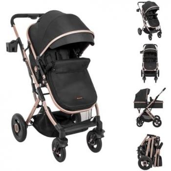 Cochecito Dúo Kikkaboo Scarlett 2 en 1 Transformable con Cubierta para Pies, Bolso de Cambio y Cesta Negra