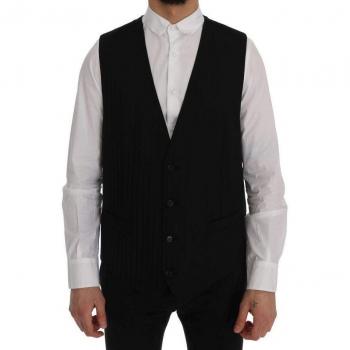 Dolce & Gabbana Black STAFF Wool Stretch Vest - IT50 | L, Suit Vest, Male, Black, Size: L