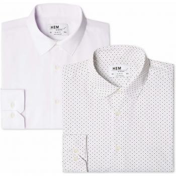Hem & Seam 2 Slim Fit Printed, Camisa de Oficina para Hombre, Blanco
