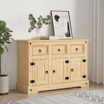 Aparador Corona de Madera Maciza de Pino Mexicano 112x43x78 cm, Mueble de Almacenaje para Salón, Armario con Puertas y Cajón, Buffet Moderno, Armario Auxiliar y