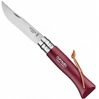 Opinel No.8 Burgundy Baroudeur Folding Knife with Leather Lanyard