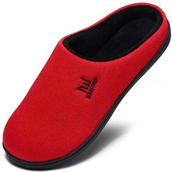 Zapatillas de espuma viscoelástica para hombres Casa Interior Exterior Acogedor Invierno Cálido Antideslizante Zapatos para el hogar Dormitorio Casual Suela de goma Rojo Tamaño 42 43