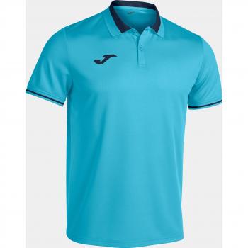 Men's Short Sleeve Joma Championship VI Polo Shirt in Fluorescent Turquoise and Navy