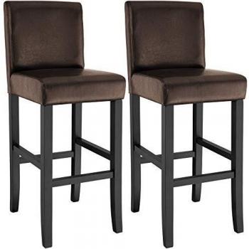 Taburete de bar Tectake de poli piel con patas de madera maciza lacadas en brillo, ergonómico y cómodo para largos periodos