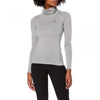 Odlo SUW Top Turtle Neck L/S Natural 100% Mer Unterhemd, otoño/Invierno, Mujer, Color Grey Melange - Grey Melange, tamaño Medium