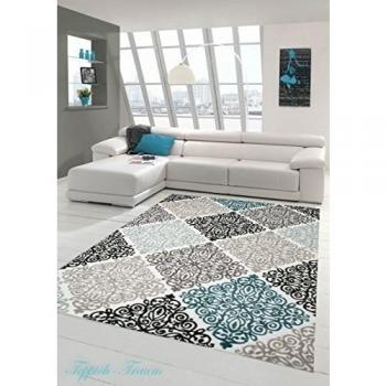 Alfombra oriental Alfombra moderna de diseño alfombra con Glitzergarn alfombra de la sala con adornos en Heather Crema Beige Gris Antracita turquesa Größe 200 x 290 cm