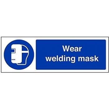 vsafety 41060 ax-s desgaste máscara de soldadura obligatorio EPI señal, autoadhesivos, paisaje, 300 mm x 100 mm, color azul