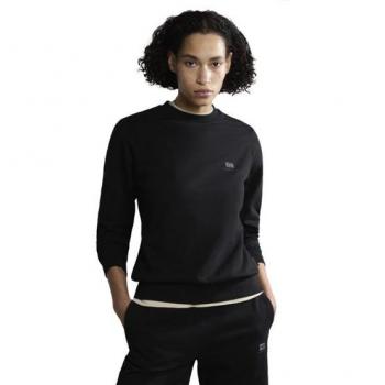 Napapijri B-Nina Women's Black Cotton Sweatshirt, Size L with Embroidered Logo and Crew Neck