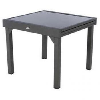 Mesa extensible de aluminio y cristal 90-180 x 90 cm, color gris, dimensiones 180x76x90 cm, ideal para exterior