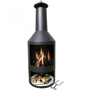 MaxxGarden - Chimenea de jardín Fenix Premium con Chimenea para Relajarse - Chimenea de Patio con Rejilla de Acero - Chimenea de Exterior con Almacenamiento de leña en el Suelo -