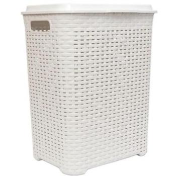 Cesta de Ropa Pongo Todo Mimbre Plástico Efecto Rattan (Blanco)