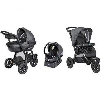 Chicco Trio Activ3 Cochecito De Bebé 3 En 1 Que Incluye Silla De Paseo De 3 Ruedas, Capazo Y Silla De Coche Grupo 0+ Con Kit Para Coche, Con Cierre Plegable Y Compacto - Color Negro