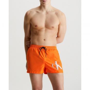 Bañador corto de hombre Calvin Klein liso con drawstring gráfico CK Monogram en color naranja y negro, talla M