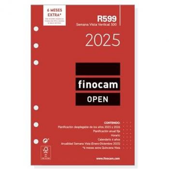Recambio Anual para Agenda Finocam OPEN R599 2025, 11,7 x 18,1 cm, semana vista vertical, incluye planificación de enero a diciembre de 2025 en español