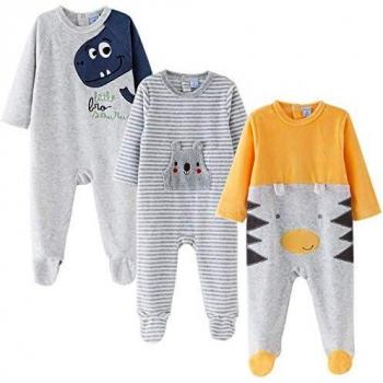 Amomí, Pijamas Terciopelo para Bebé, Pelele para Bebé Niño 6 Mes, Manga Larga, Set de 3