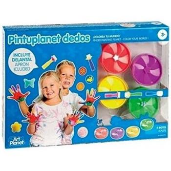 Set Creativo Pintura de Dedos PintuPlanet con 4 Botes y Delantal Incluido