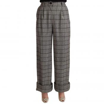 Dolce & Gabbana Gray Tartan Straight Trouser Wool Pants - IT40|S, Wide Trousers, female, Gray, Size: XS