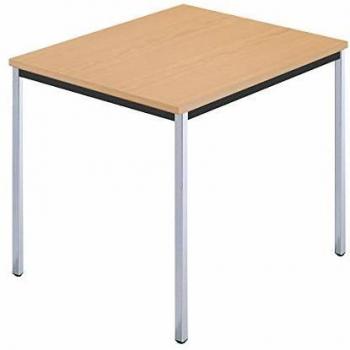 Mesa rectangular de tubo cuadrado cromado 800x800 mm, madera de haya natural
