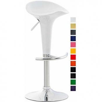 Taburete Bar Saddle Blanco con Asiento de Plástico, Estructura Metálica Cromada y Reposa Pies Ajustable