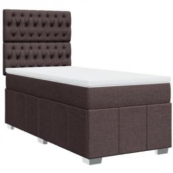 Cama Box Spring con colchón de tela marrón oscuro 90x190 cm