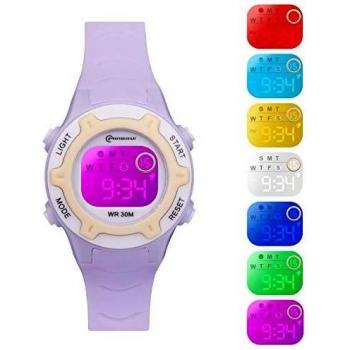 Reloj Niño Niña Digital,7 Colores Impermeables Relojes de Pulsera Infantil,Relojes Deportivos de Pulsera Multifuncionales para Exteriores con Cronómetro/Alarma para Niños 4-15 años