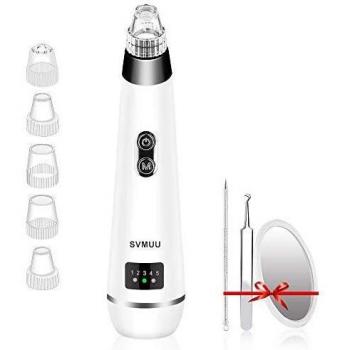 SVMUU Limpiador de Poros Extractor Puntos Negro Limpiador Facial Eléctrico Blackhead Recargable con USB con 4 Cabezales y 5 Nivel de Potencia para Espinillas y Acné Adecuado para Hombres y Mujeres