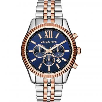 Reloj Michael Kors Hombre MK8412 (45mm) - Reloj de acero inoxidable, esfera negra, cronógrafo, resistencia al agua hasta 100 metros, correa de cuero negro