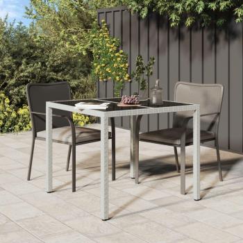 vidaXL Garden Table 90x90x75 cm Tempered Glass and Poly Rattan White