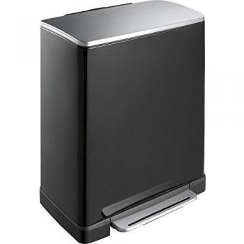 Cubo de reciclaje metálico E-Cube negro 28 + 18 L, capacidad total de 46 L, diseño moderno con pedal para apertura, fabricado en acero inoxidable, acabado en color negro
