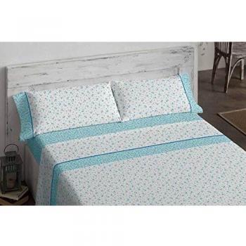 Burrito Blanco Juego de Sábanas 475 con un Diseño de Pequeñas Flores para Cama de Matrimonio de 150x190 hasta 150x200 cm/Juego de Cama 150, Color Turquesa