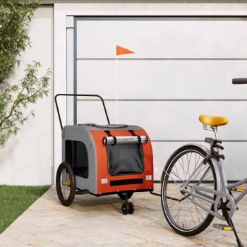vidaXL Pet Bike Trailer - Orange and Grey, Oxford Fabric, Iron Frame