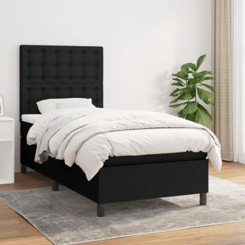 Cama box spring con colchón viscoelástico, espuma, protector, muelles ensacados, adaptable, acolchado reversible, tela negro 90x200 cm