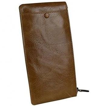 Hombres de piel auténtica cera de petróleo cremallera embrague Wallet Smartphone Caso Bolsa amarillo Earth Yellow S