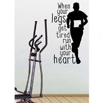 When your legs get tired run wiyh your heart - Jogging Running Fit Crossfit Workout Gym Fitness Motivation Quote wall vinyl decals stickers Art Decor DIY by spb87