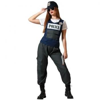 Atosa Disfraz Mujer Policía Negro con Chaleco Azul, Adulto M