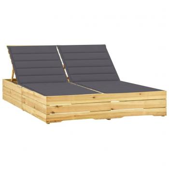 Tumbona doble con cojines de madera de pino impregnada en gris antracita
