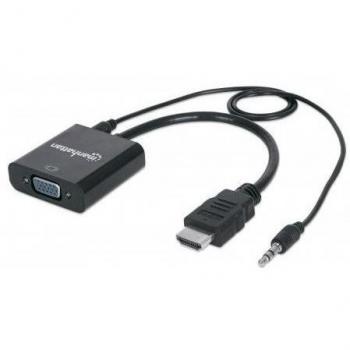 Manhattan HDMI to VGA (with Audio) Converter Cable - 1080p, 30cm, Male to Female, Micro-USB Power Input Port, Black