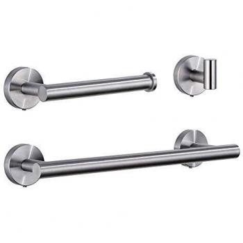 Hoomtaook Toalleros de Baño Toalleros Baño Acero Inoxidable Juego de Accesorios de Baño 3 en 1 Soporte de Gratis Papel Higiénico Instalación de Punzón de Superficie Acabado Cepillado Plata