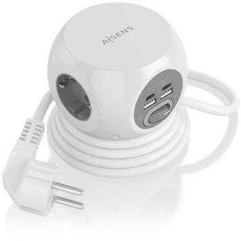Aisens Regleta de Sobremesa Multifunción con 3 Tomas, 2xUSB-C, 2xUSB-A, Cable de 1.4m, Color Blanco