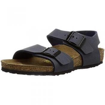 Birkenstock New York Kids Nubuck Leather Sandals with Double Buckle - Dark Blue