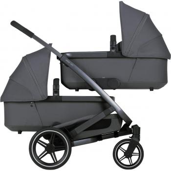 Carrito Gemelar Completo Joolz Geo 3 Stone Grey - Carro de bebé gemelar, incluye chasis, dos asientos para bebés, capotas extensibles, cesta de almacenamiento grande, manillar ajustable en altura, sistema