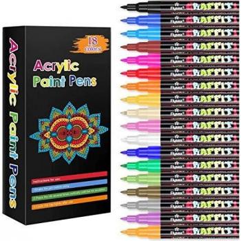 Rotuladores de pintura acrílica RATEL 18 colores Prima Impermeable Permanente Rotuladores para pintura rupestre, proyectos de bricolaje, cerámica, vidrio, lienzo, taza, metal, madera-Punta de 0.7 mm