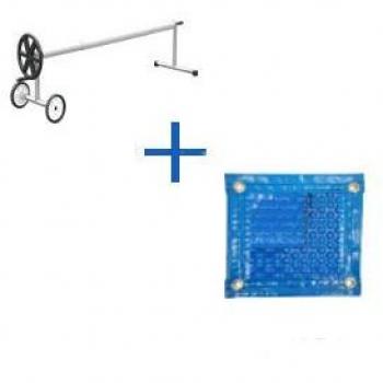 Cubierta de Protección Invernal para Piscina 4,5 x 9,5 m + 15 cm Anclaje Verde y Manta Térmica Reforzada de 700 Micras con Enrollador Telescópico de