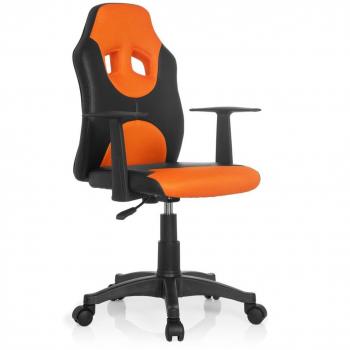 Silla de oficina giratoria para niños KID GAME AL - Negro/Naranja, con tapizado en piel sintética y reposabrazos