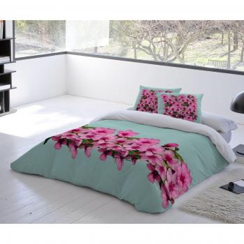 Devota&Lomba Juego de Fundas Nórdicas Almendro Cenefa Verde / Rosa Cama 135