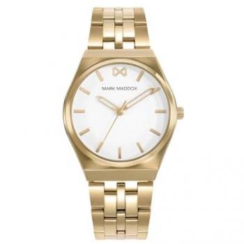 Reloj de Mujer Mark Maddox Marais - Caja y Brazalete de Acero IP Dorado, Esfera Blanca con Índices Dorados, Movimiento de Cuarzo