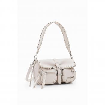 Desigual White Polyethylene Handbag, Shoulder Bags, female, Beige, Size: ONE SIZE, with Multiple Pockets